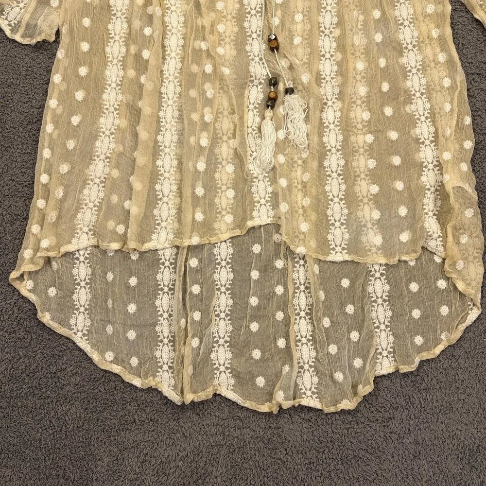 House of Harlow 1960 Shirt Womens Medium Silk Sheer Crochet Tassel Boho Fairy - Picture 5 of 12